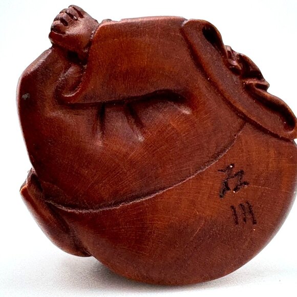 Ojime Bead Netsuke Kuan Yin Guanyin Quan Yin Hand-Carved Boxwood Signed Face - Picture 4 of 8